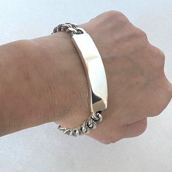 VTG Elco Solid Sterling Silver 925 Chunky Unisex ID Curb Chain Bracelet 7.75" - Picture 1 of 16